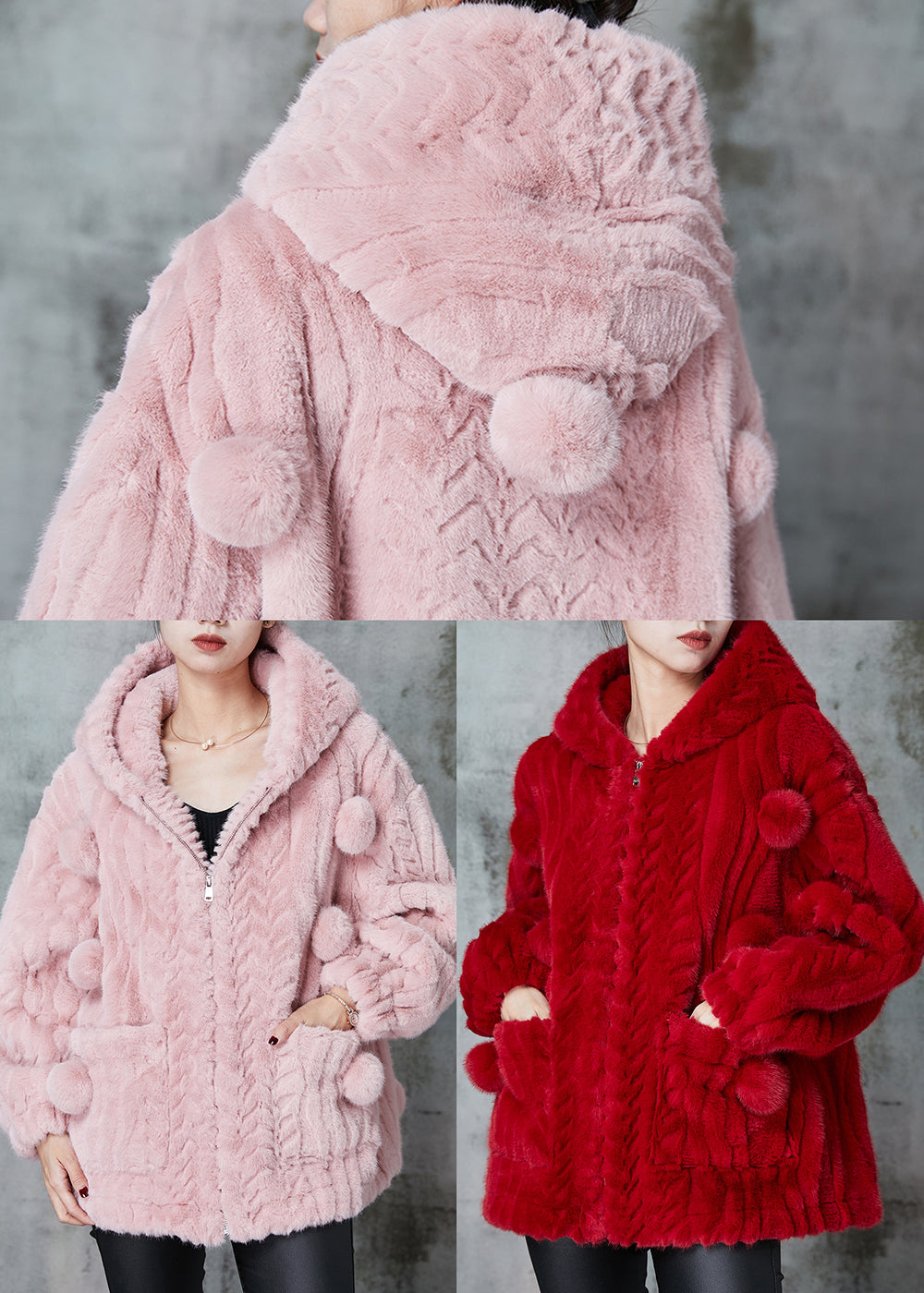 Drune | Warm Fuzzy Fell Flauschige Mäntel Fuzzy Ball Dekoriert
