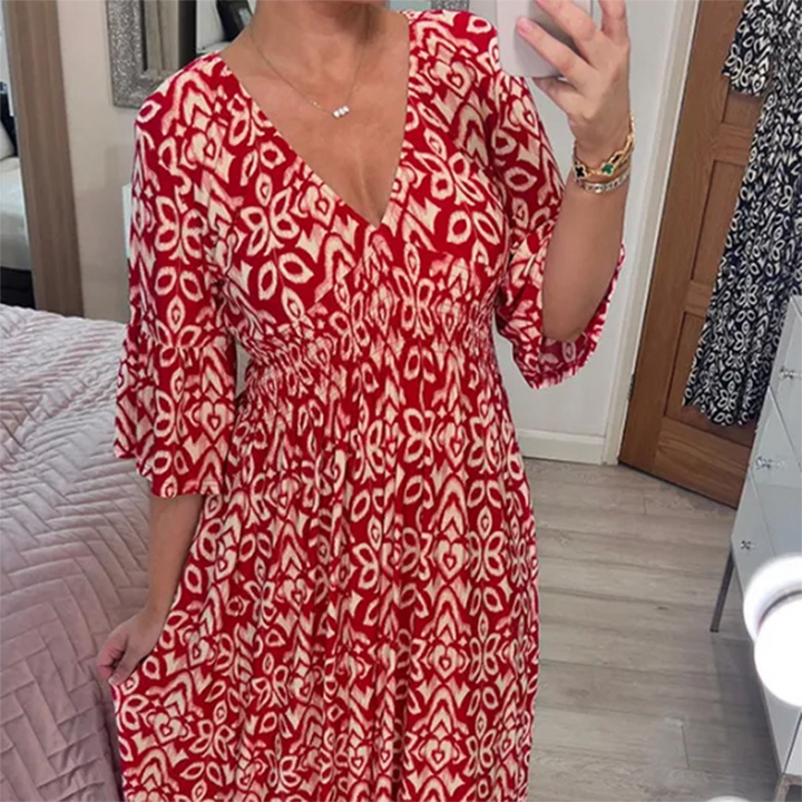Drune | Ungezwungenes V-Ausschnitt Maxikleid