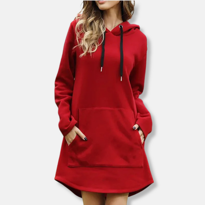 Drune | Kapuzenpullover Kleid Lässige Passform Weicher Baumwollmix Lange Ärmel