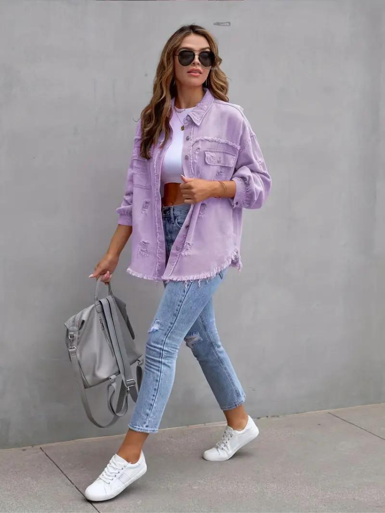 Drune Denim Jacke | Übergroße zerrissene Denimjacke für Frauen