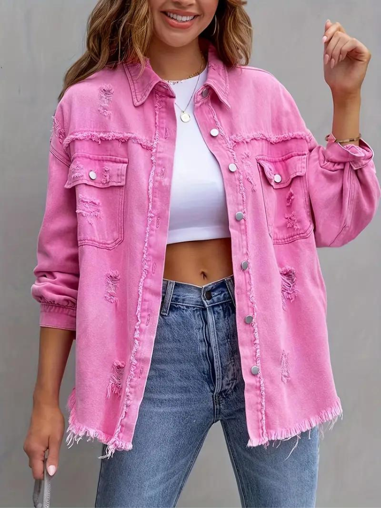 Drune Denim Jacke | Übergroße zerrissene Denimjacke für Frauen