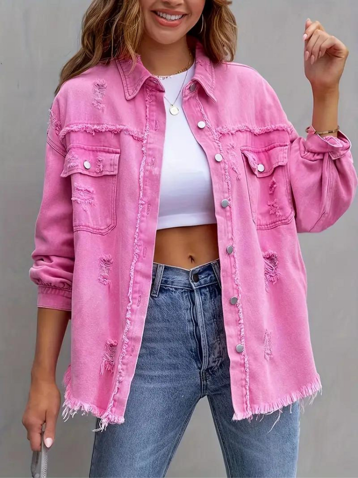 Drune Denim Jacke | Übergroße zerrissene Denimjacke für Frauen