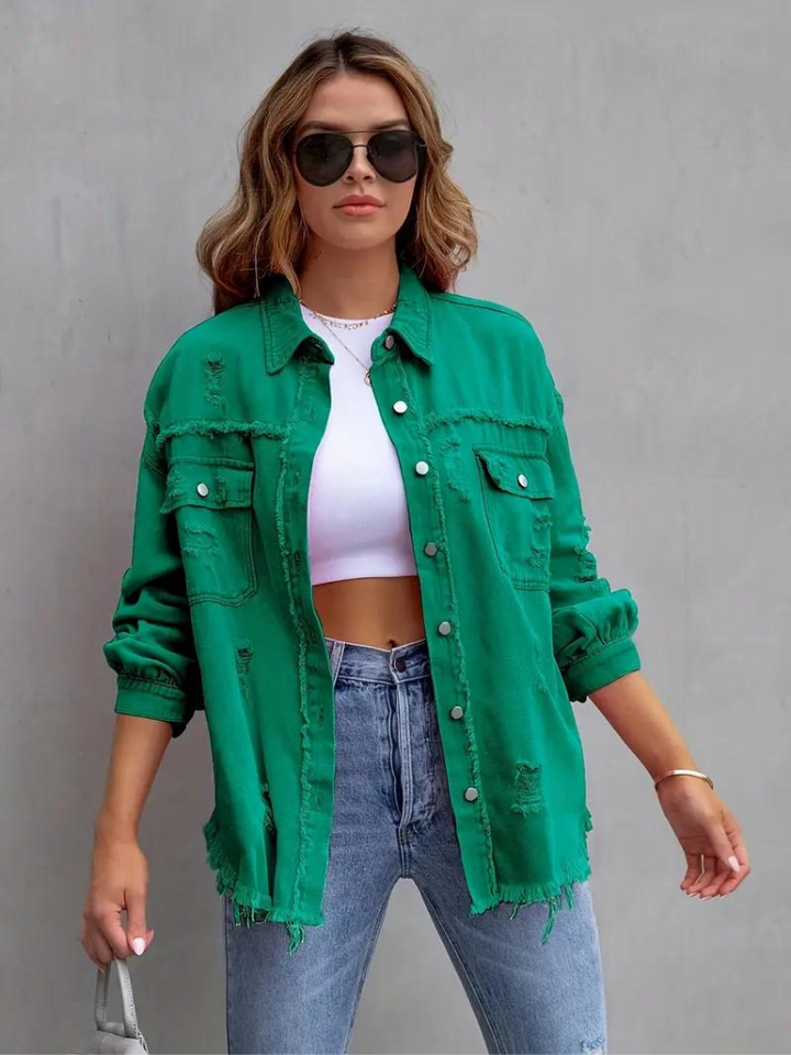 Drune Denim Jacke | Übergroße zerrissene Denimjacke für Frauen