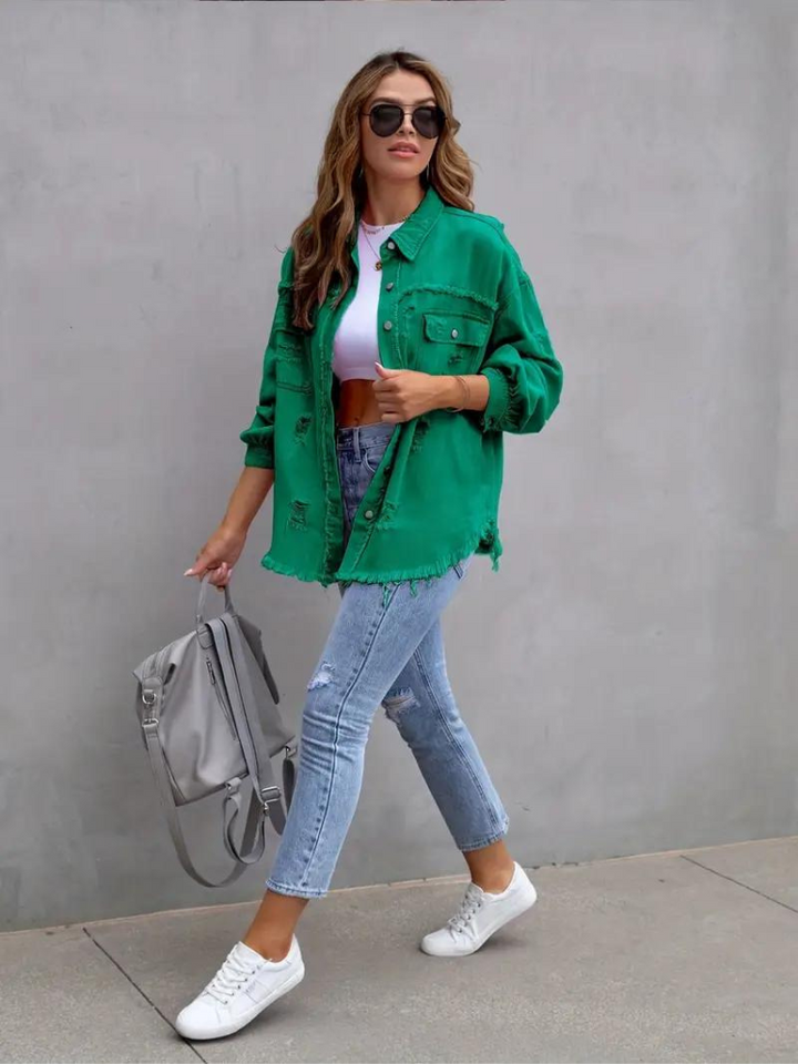 Drune Denim Jacke | Übergroße zerrissene Denimjacke für Frauen