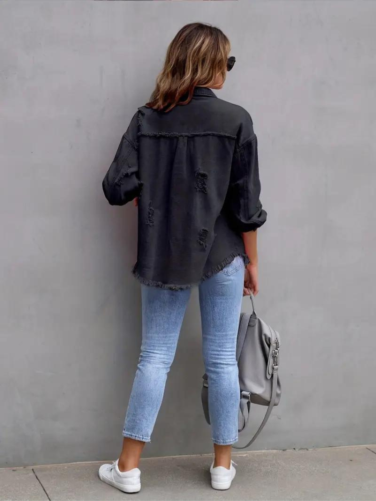 Drune Denim Jacke | Übergroße zerrissene Denimjacke für Frauen