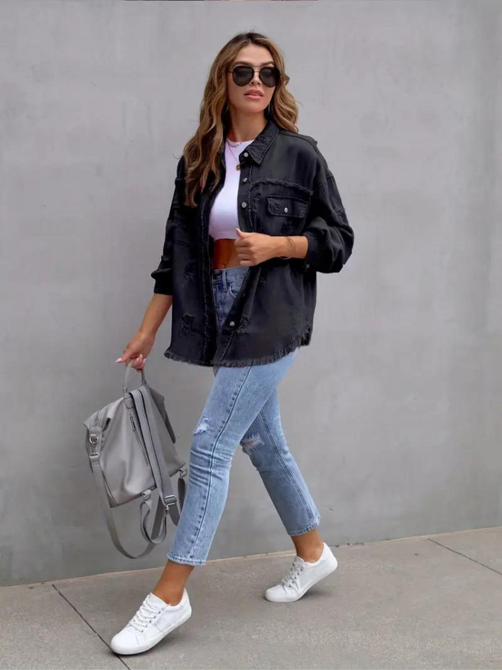 Drune Denim Jacke | Übergroße zerrissene Denimjacke für Frauen