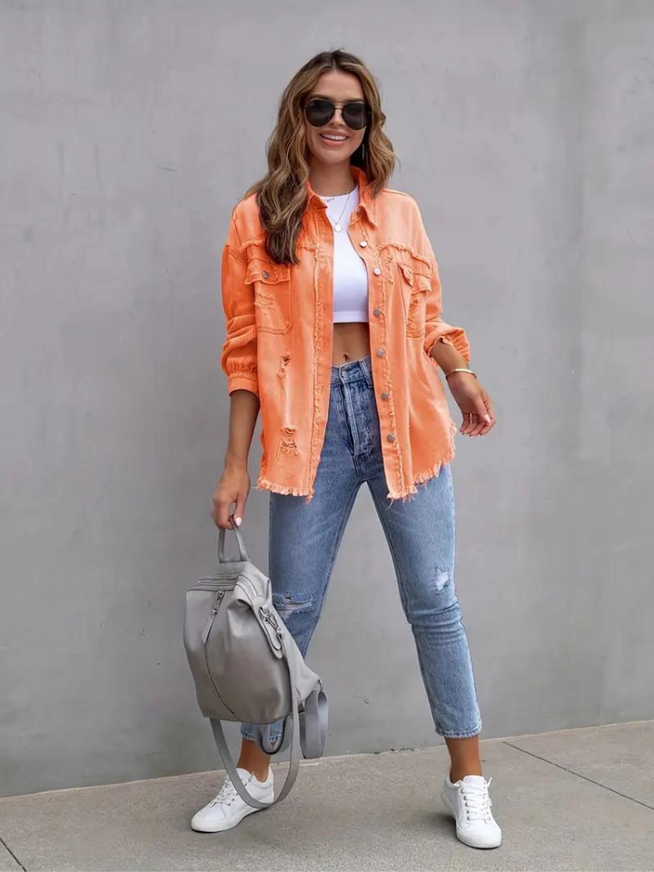 Drune Denim Jacke | Übergroße zerrissene Denimjacke für Frauen