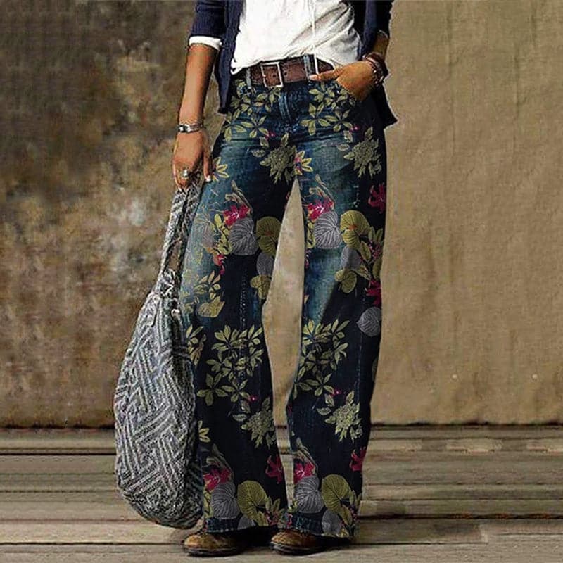 Drune | Hose Hochgeschnitten Wide Leg Blumenmuster Luftig und Komfortabel