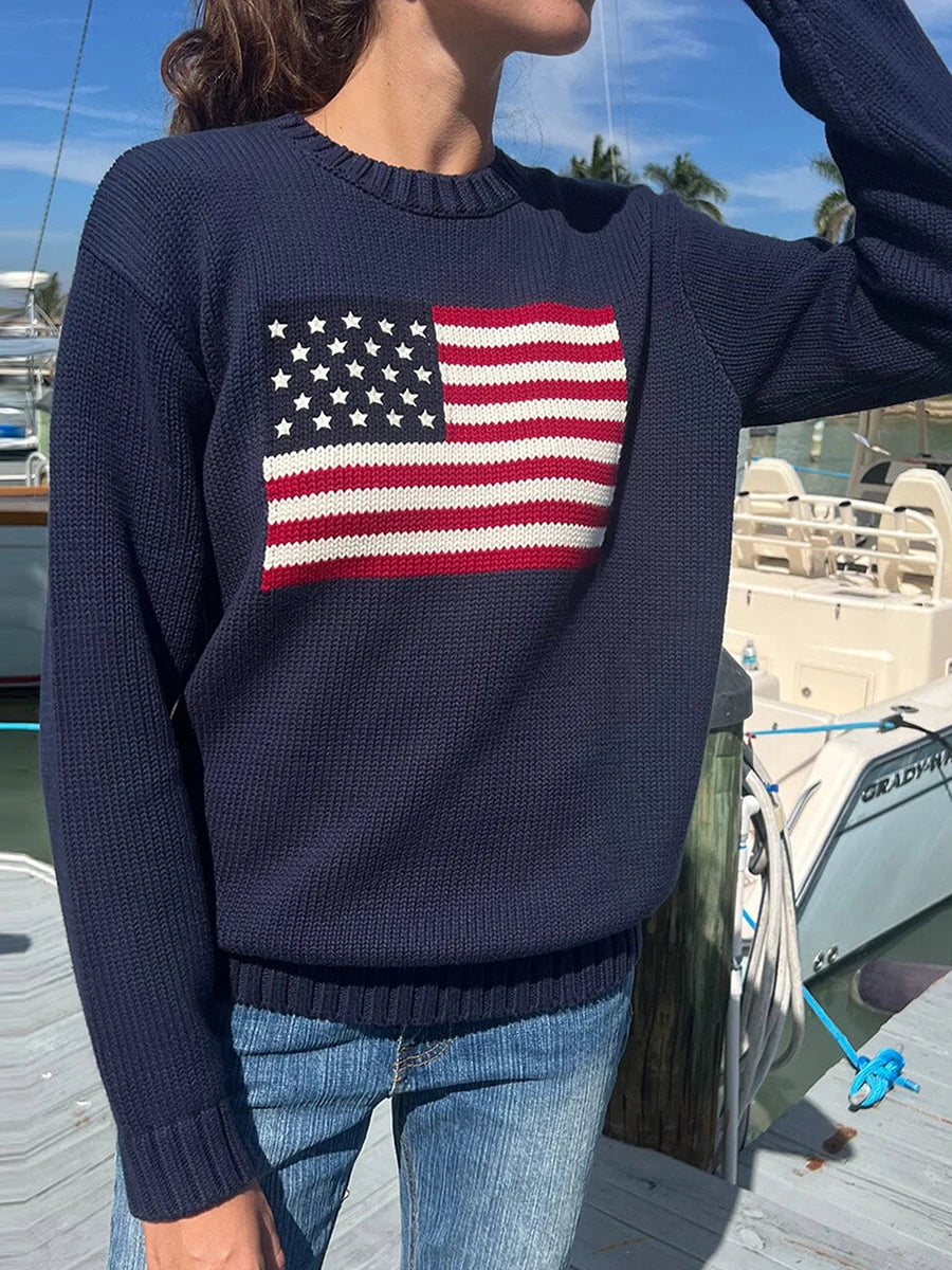 Drune | Retro Pullover Damen mit Flagge
