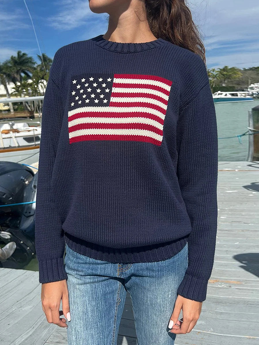 Drune | Retro Pullover Damen mit Flagge