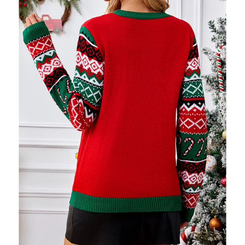Drune | Gestrickter Weihnachtspullover mit Katzenmotiv - Damenmode