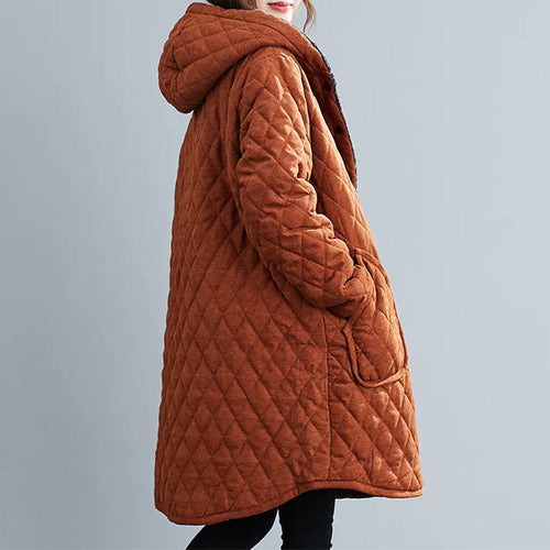 Drune | Damen gesteppter Kapuzenmantel - knielang - Knopfschluss - warm und stylish
