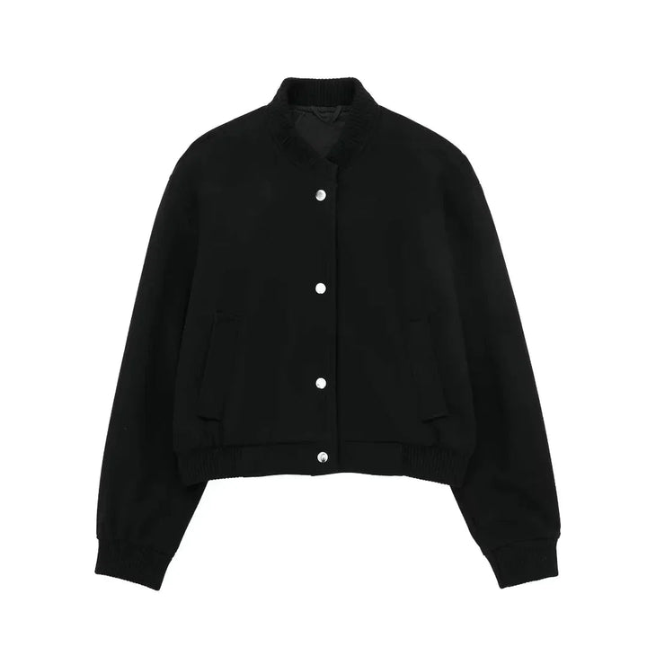 Drune | Damen Cropped Bomberjack mit Knöpfen und Gerippten Bündchen