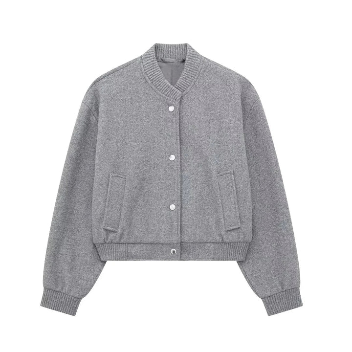 Drune | Damen Cropped Bomberjack mit Knöpfen und Gerippten Bündchen