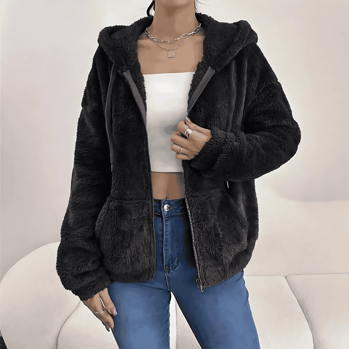 Drune | Damen Cozy Fleece Jacke mit Kapuze & Taschen