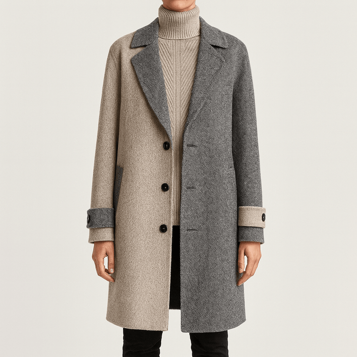 Drune | Frauen Elegante Zweifarbige Lange Jacke Klassischer Stil