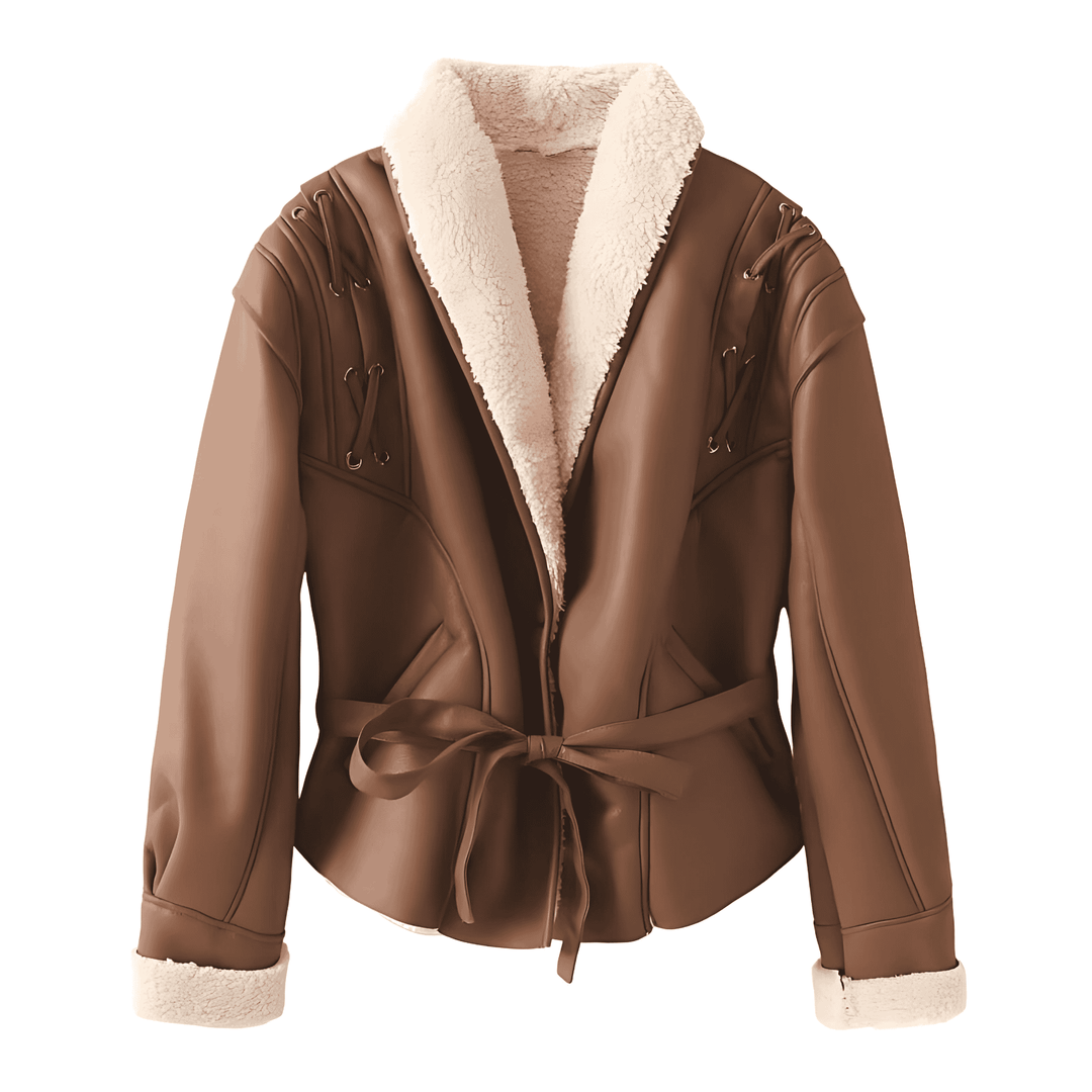 Drune | Damen Fake Lederjacke mit Teddy Futter
