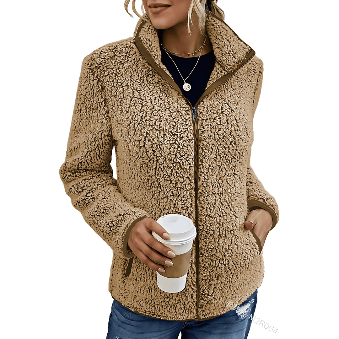 Drune | Damen Fluffy Fleece Jacke Hoher Kragen