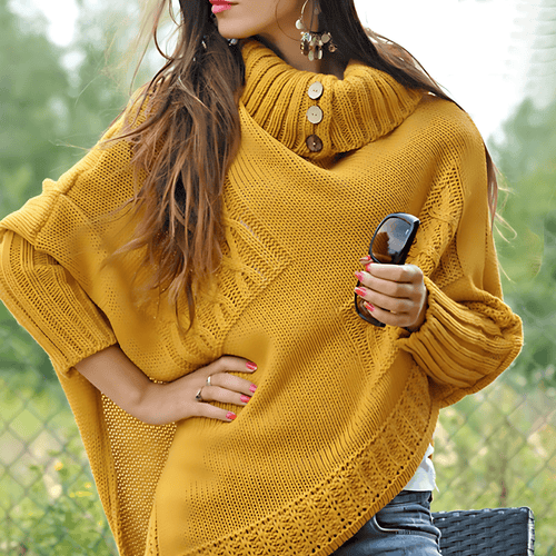 Drune | Frauen Strick-Poncho Hoher Kragen Stil