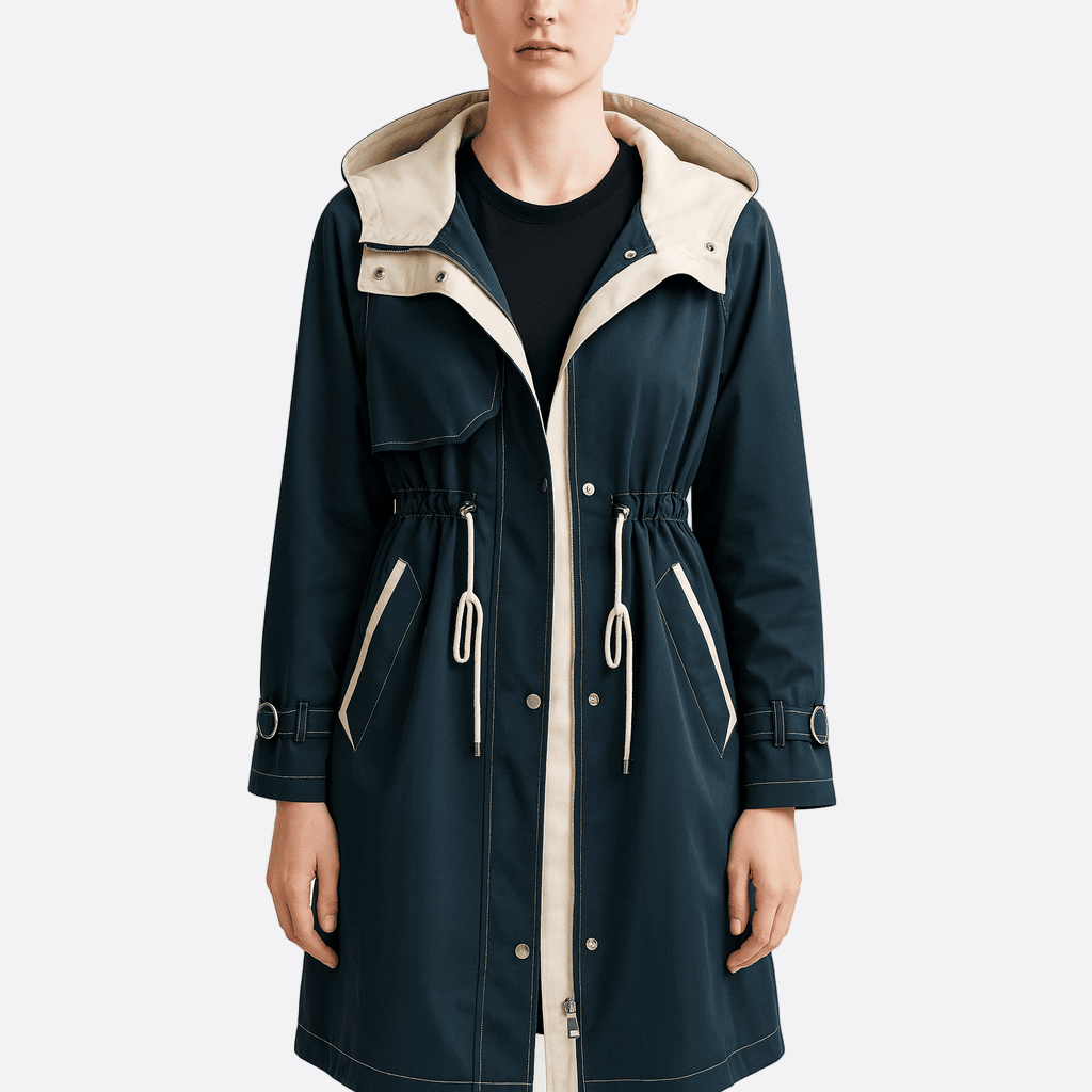 Drune | Damen Lange Kapuzen Trenchcoat Wasserdicht