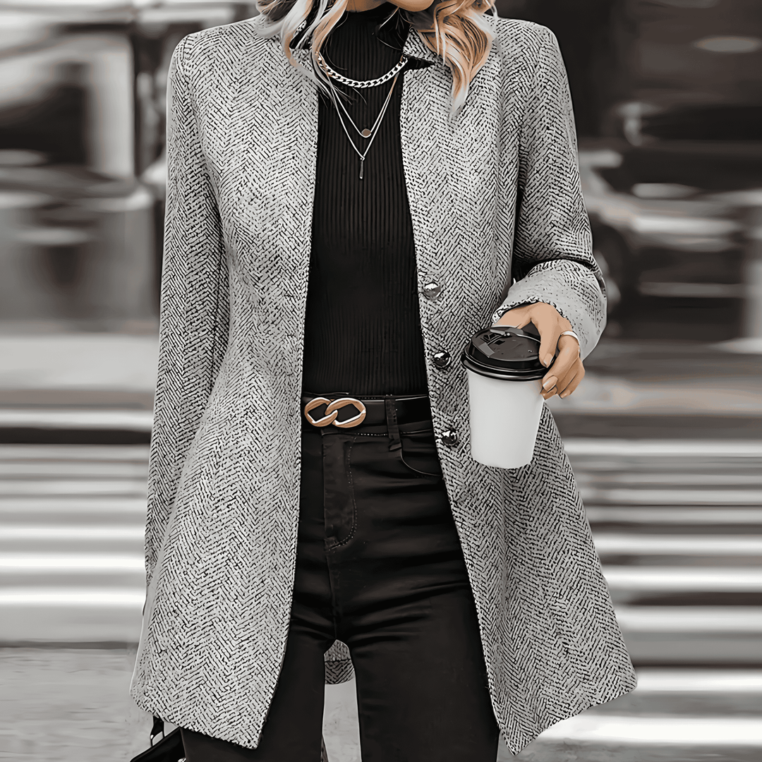 Drune | Damen Langer Fischgratmantel Maßgeschneiderter Stil
