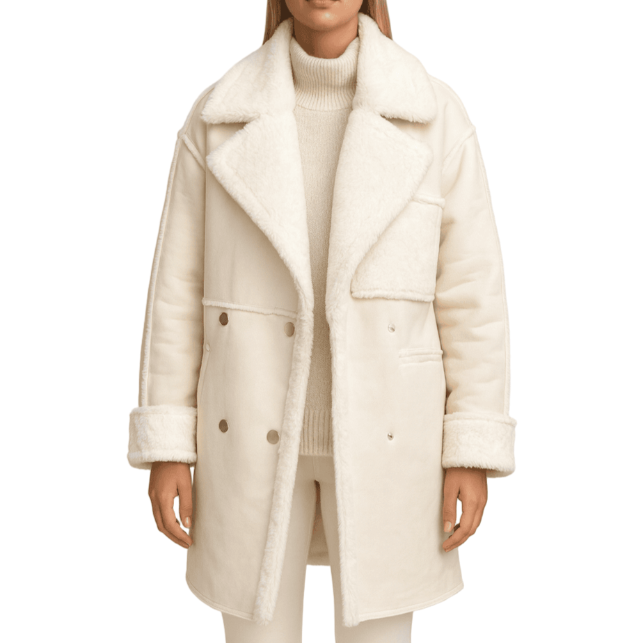 Drune | Damen Oversized Fake-Lammfelljacke knielang