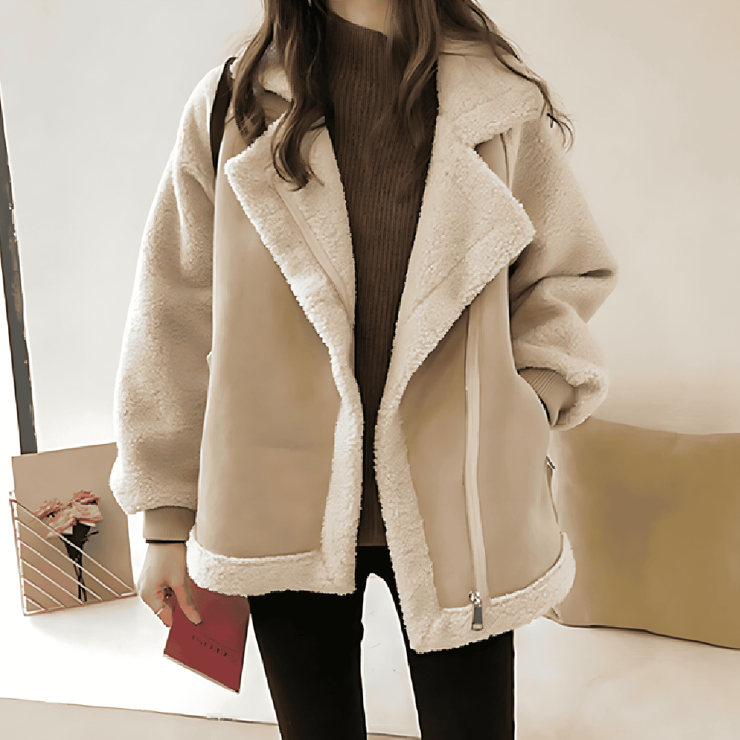 Drune | Damen Oversized Wildleder Reißverschlussjacke Cosy Teddy Look