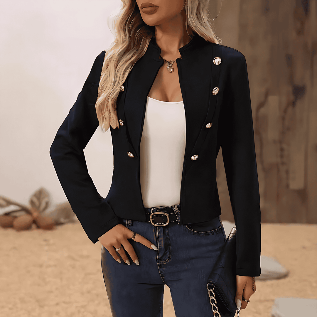 Drune | Damen Kurze Blazer Jacke Knopfverschluss Kragen