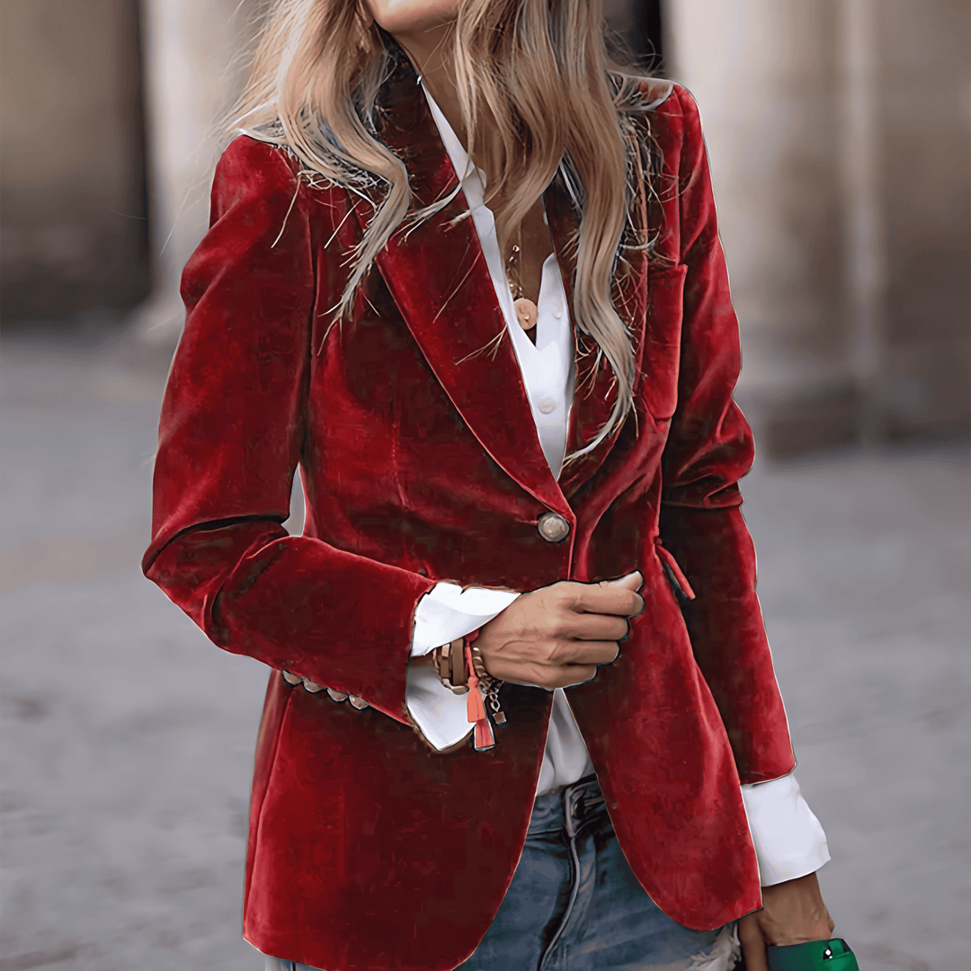 Drune | Damen Struktur Fit Blazer Ein-Knopf Verschluss