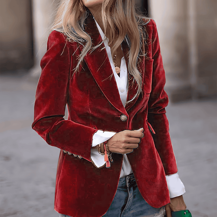Drune | Damen Struktur Fit Blazer Ein-Knopf Verschluss