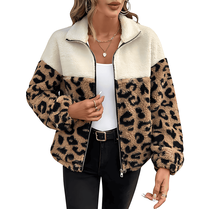 Drune | Damen Teddy Jacke Leopardenmuster Stil