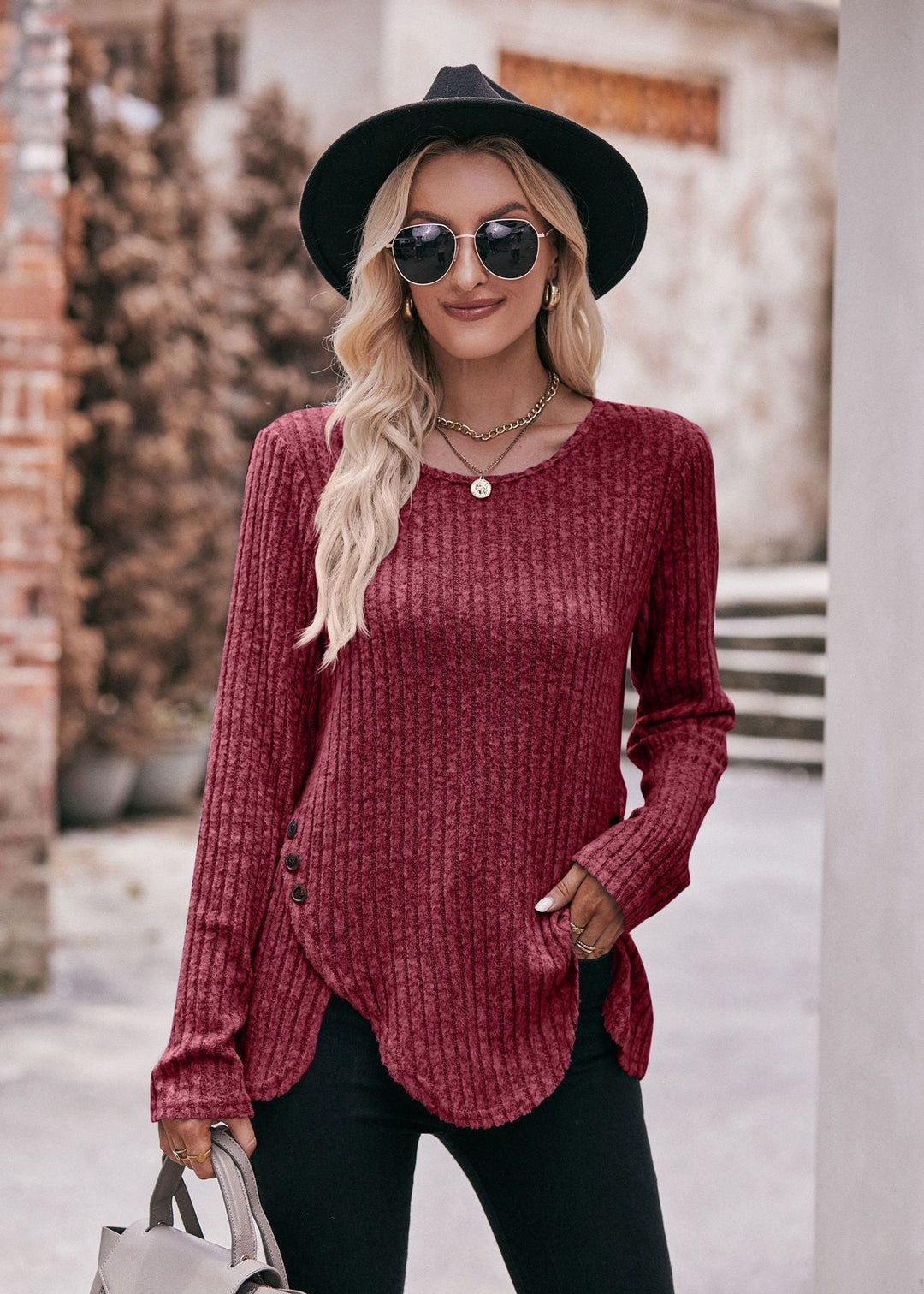 Drune | Rundhalsausschnitt Langarmshirt für Frauen - Lockere Passform