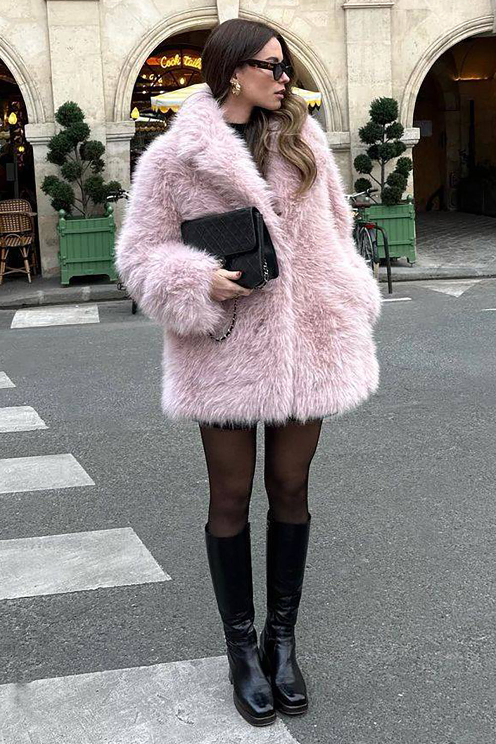 Drune | Damen Lange Kunstpelzjacke mit Offener Vorderseite und Sanfter Verarbeitung In Rosa