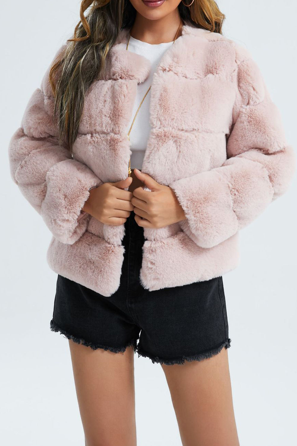 Drune | Damen Kurze Kunstpelzjacke mit Revers und Weichem Stoff