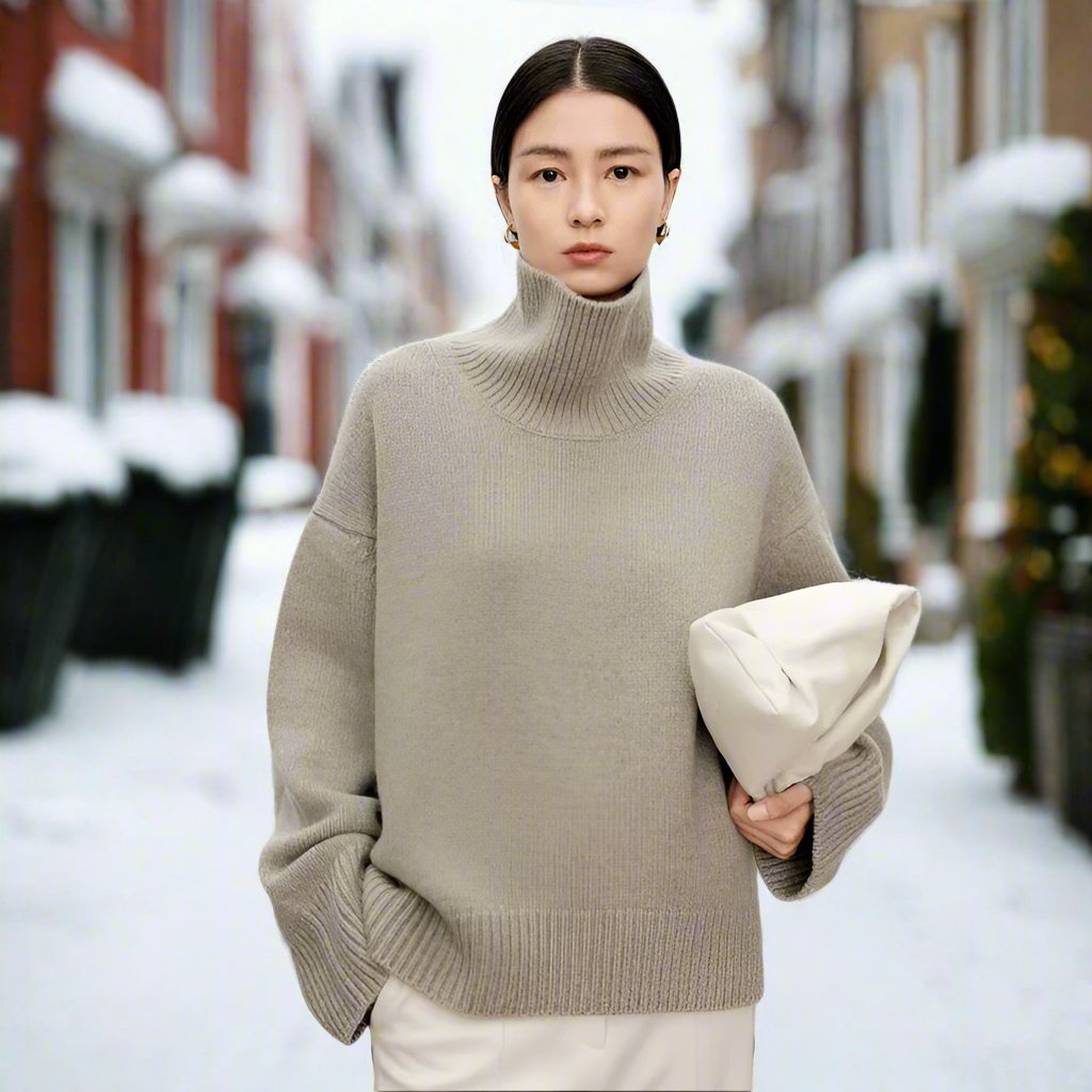 Drune | Hoher Hals Strickpullover Übergroß Schnitt Rippstrick Weiche Wollmischung
