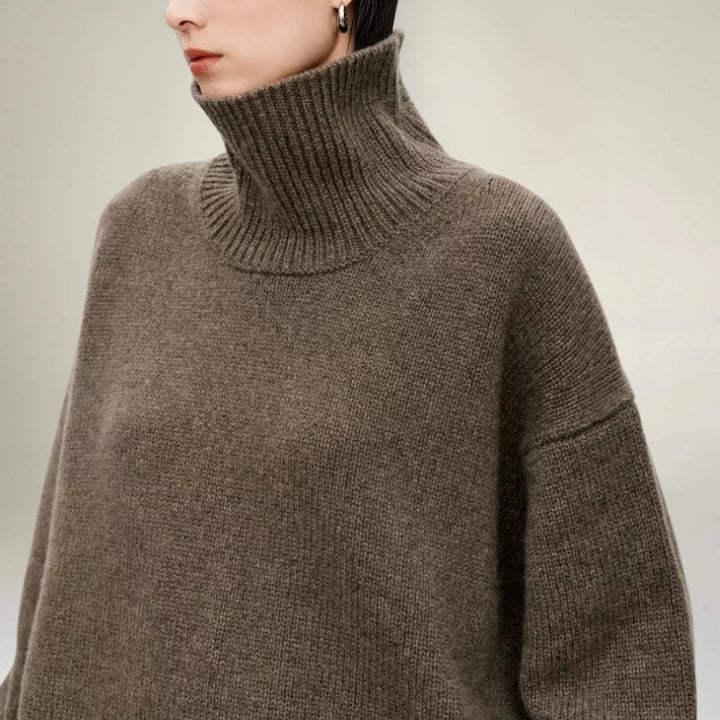 Drune | Hoher Hals Strickpullover Übergroß Schnitt Rippstrick Weiche Wollmischung