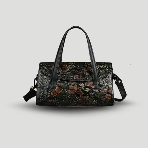 Drune | Leder Mit Geprägtem Blumenmuster Klassisches Klappdesign Abnehmbarer Riemen
