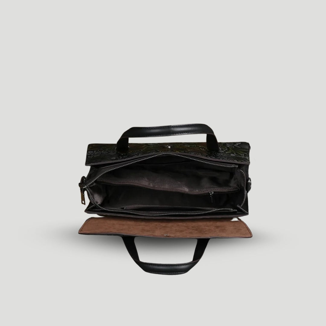 Drune | Leder Mit Geprägtem Blumenmuster Klassisches Klappdesign Abnehmbarer Riemen