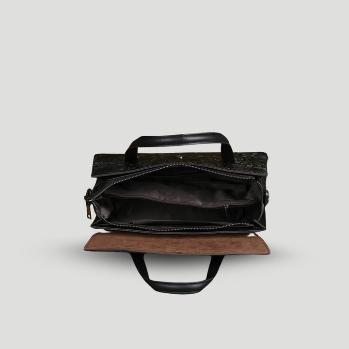 Drune | Leder Mit Geprägtem Blumenmuster Klassisches Klappdesign Abnehmbarer Riemen