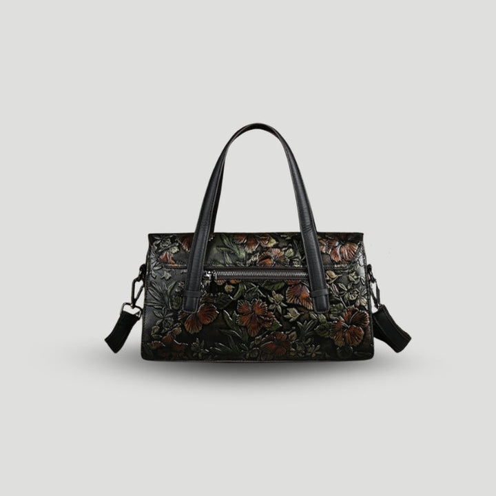 Drune | Leder Mit Geprägtem Blumenmuster Klassisches Klappdesign Abnehmbarer Riemen