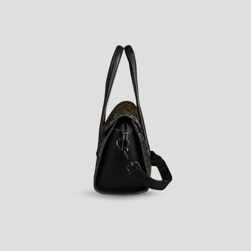 Drune | Leder Mit Geprägtem Blumenmuster Klassisches Klappdesign Abnehmbarer Riemen