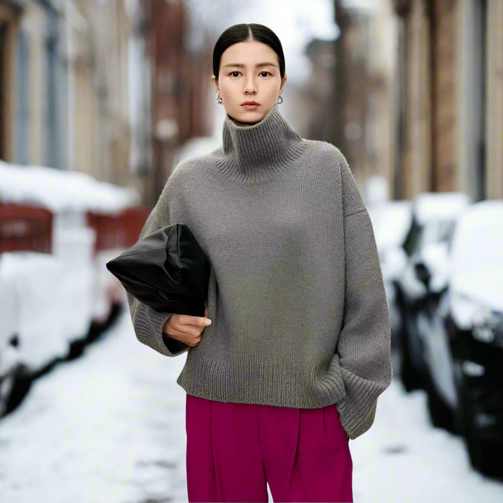 Drune | Hoher Hals Strickpullover Übergroß Schnitt Rippstrick Weiche Wollmischung