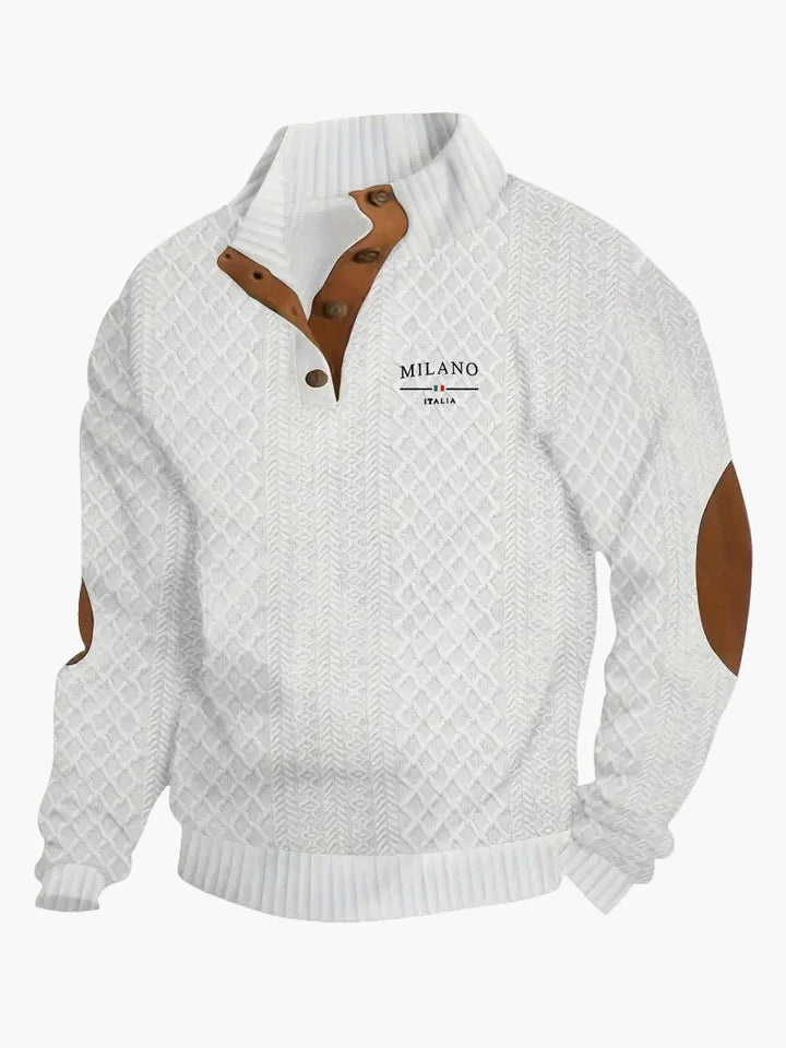 Drune | Pullover Milano Italia Vintage Strickpullover mit Stehkragen und Ellbogen-Patches - Modischer Freizeitpullover