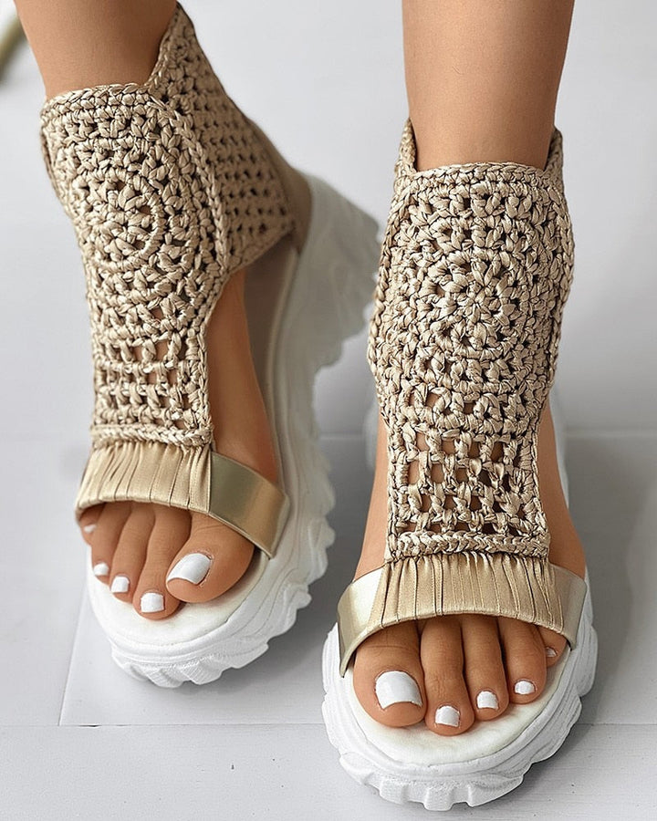 Drune Geflochtene Geometrie-Sandalen | Damen Sommer Keilsandalen
