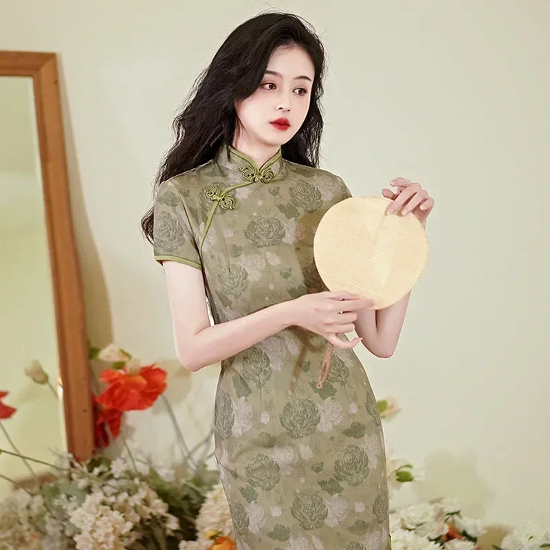 Drune | Cheongsam Qipao Mode Kleidung Lässig Elegant Ethnischer Stil Vintage Kleid für Frauen Streetwear Frauen Kleidung Festlich Chinesisch