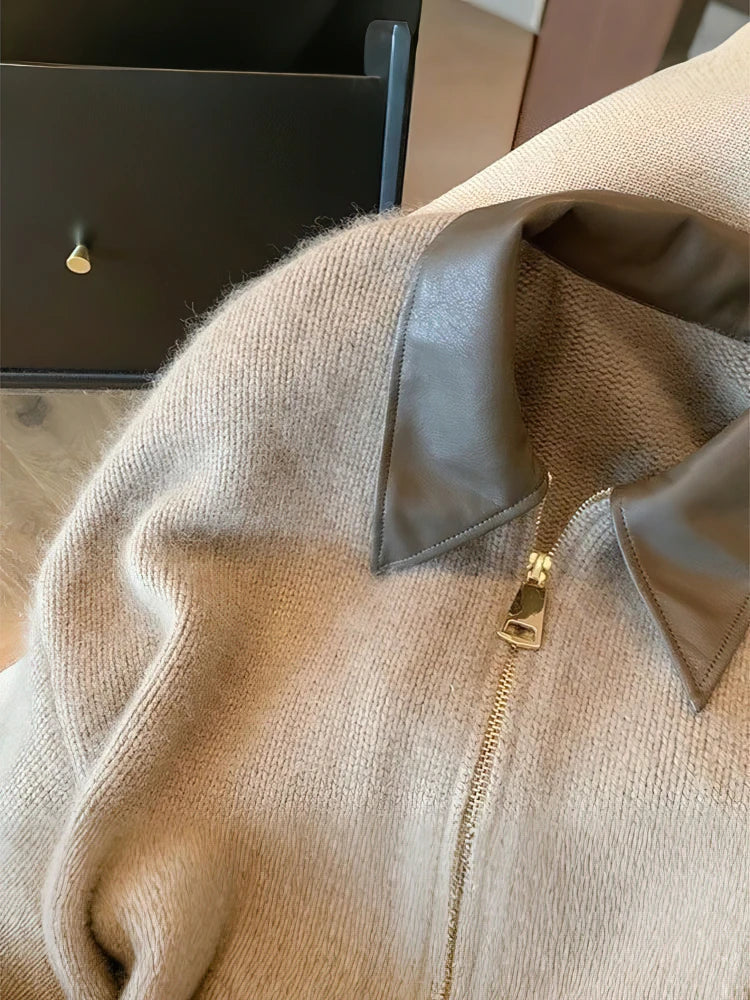 Drune | Strickjacke mit Reißverschluss und elegantem Kragen - Modischer Cropped Cardigan für Alltag und Büro