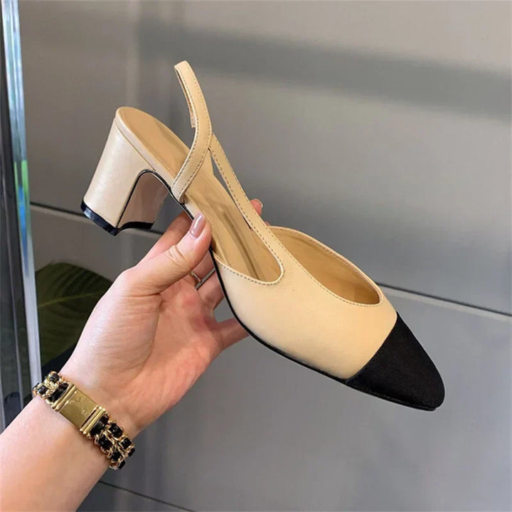 Drune | Aprikose Frauen Pumps Mittelhohe Absätze Gemischte Farben Runde Spitze Legere Schuhe Damen Sandalen Festkleid Slingbacks Damen Schuhe Trend