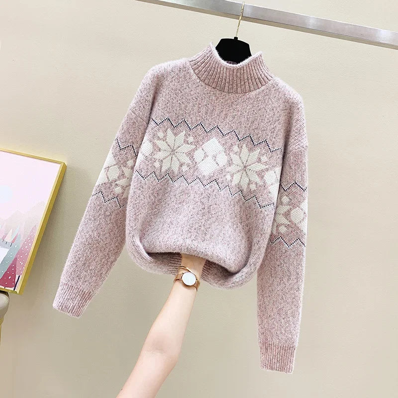 Drune - Hässlicher Weihnachtspulli - Gemütlicher Schneeflocken-Turtleneck