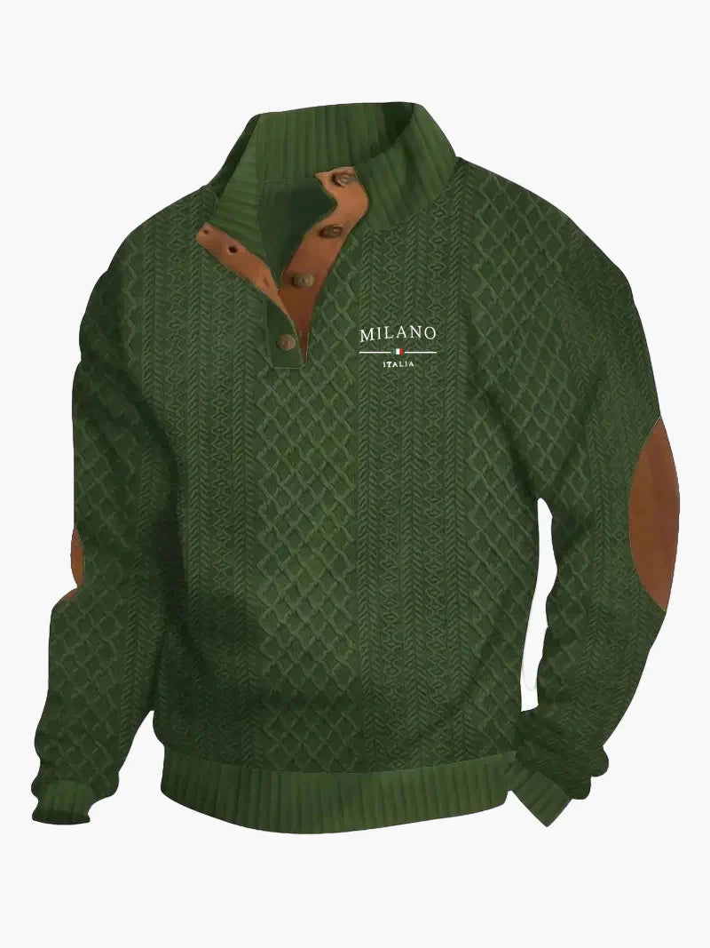 Drune | Pullover Milano Italia Vintage Strickpullover mit Stehkragen und Ellbogen-Patches - Modischer Freizeitpullover