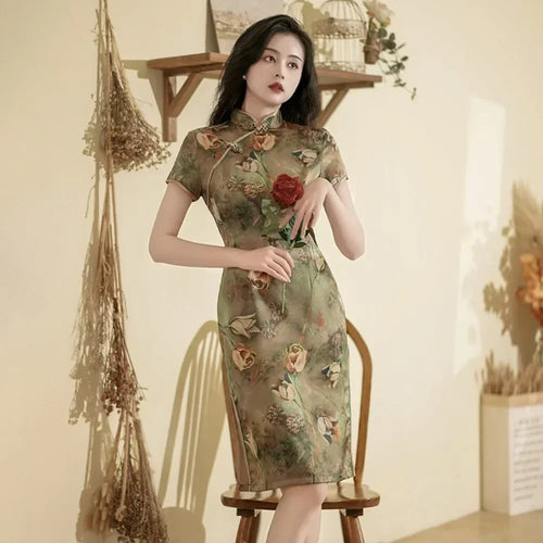 Drune | Cheongsam Qipao Mode Kleidung Lässig Elegant Ethnischer Stil Vintage Kleid für Frauen Streetwear Frauen Kleidung Festlich Chinesisch